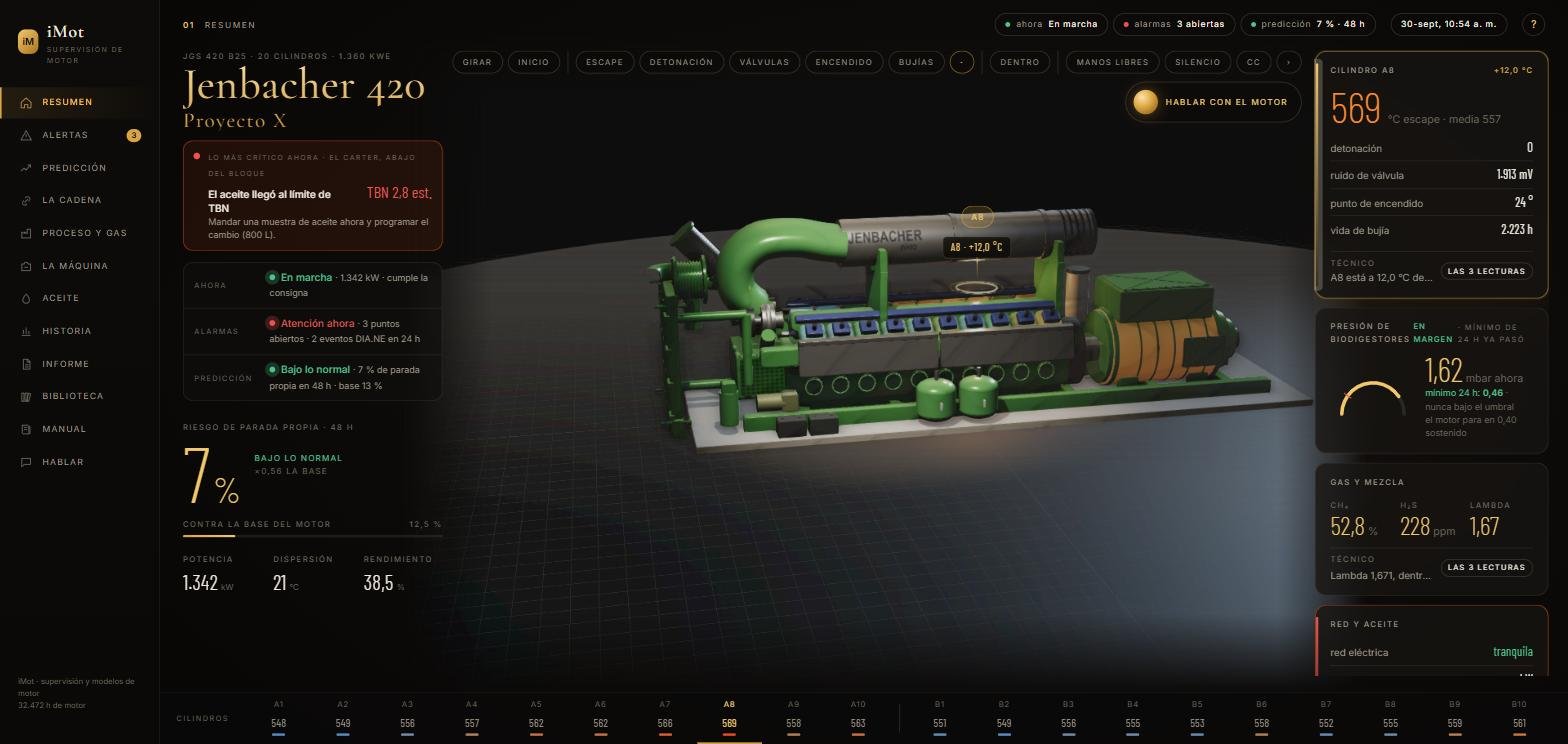 iMot: motor Jenbacher 420 en 3D con la temperatura de cada cilindro